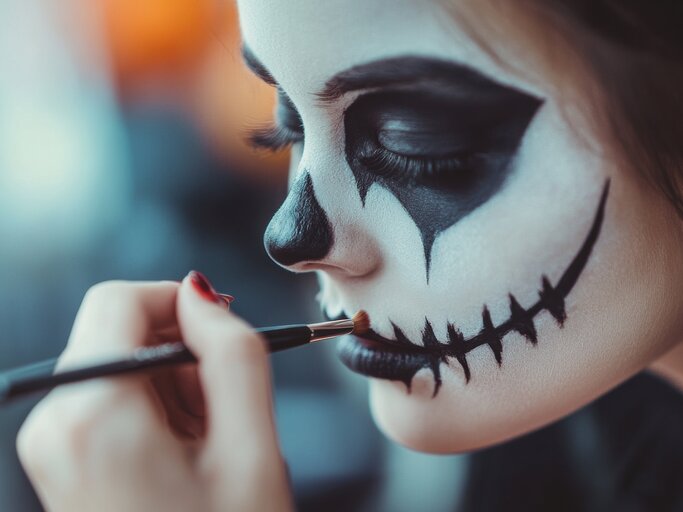 Frau schminkt sich Totenkopf-Make-up für Halloween  | © AdobeStock/Khmel