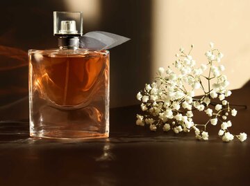 Parfum Flakon neben einem Strauch Blumen | © Adobe Stock/Pixel-Shot