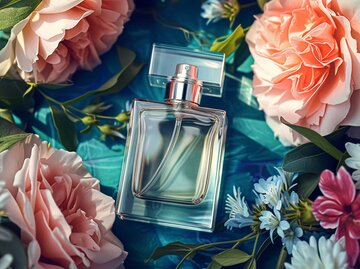 Parfum in Blumen von oben fotografiert | © Adobe Stock/Anneleven/KI generiert