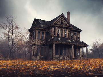 Perfekter Ort für den besten Thriller im Herbst '24: Spukhaus, altes, abgenutztes, verlassenes Haus, gruselig | © Adobe Stock/Mikiehl Design