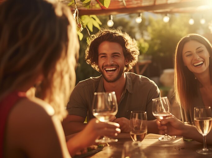 Freunde trinken und lachen zusammen | © AdobeStock/Naknakhone