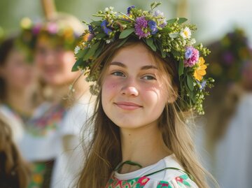 Junges Mädchen mit Blumenkranz auf dem Kopf | © AdobeStock/radekcho