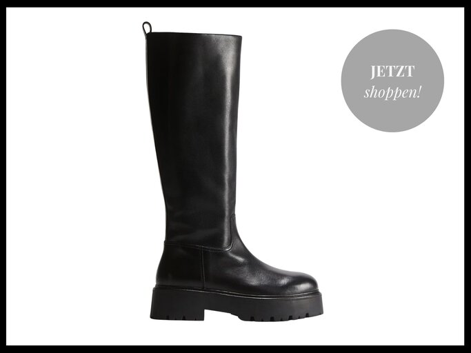 Schwarze, kniehohe Lederstiefel von H&M | © H&M