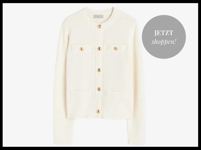 Weißer Cardigan aus strukturiertem Strick | © H&M