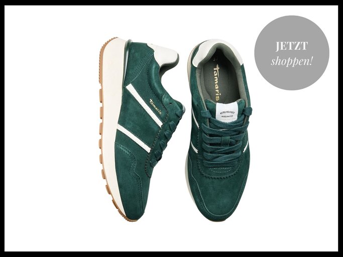 Perfekt für den Herbst '24: Sneaker von Tamaris in der Trendfarbe Flaschengrün | © Tamaris