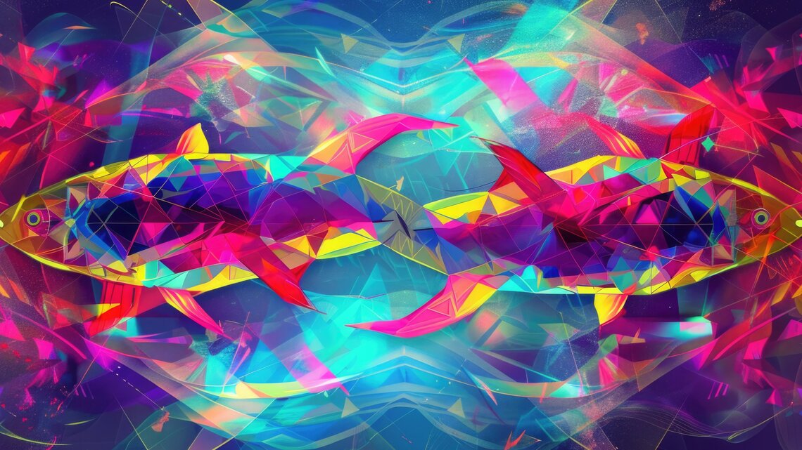 Bunte und ausdrucksstarke Horoskop-Grafik des Sternzeichen Fische | © AdobeStock/P/Mit KI generiert