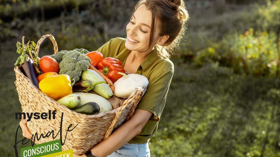 Korb einkauf markt frau gemüse gesund küche vegi' Bio-Täschchen